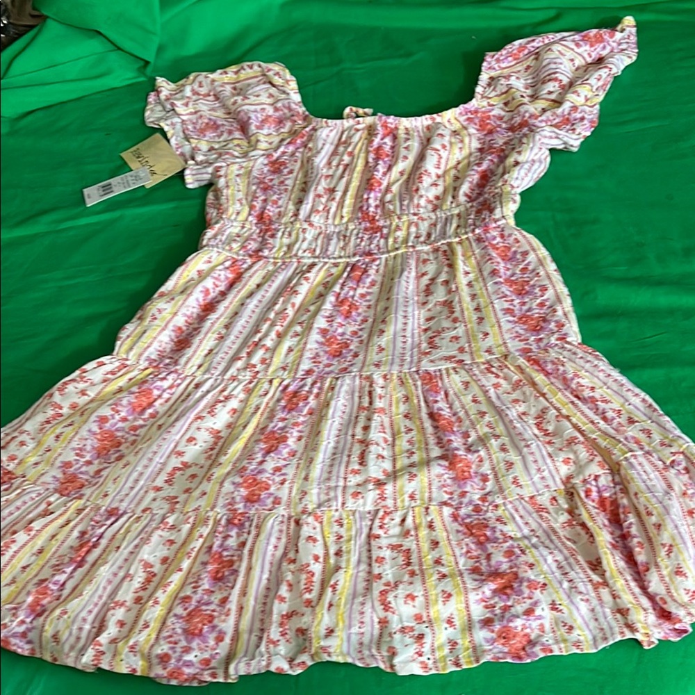 Rewind Multicolor Striped Floral Kids Dress new tag on